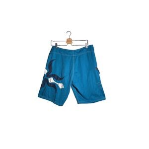 Speedo Mens Blue Graphic Board Shorts Swim Trunks Surf Beach Drawstring